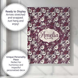 Personalised Name Deep Mauve Floral Garden Custom  Unique Gift Idea Elegant Feature Canvas Wall Art Print Decor Picture Ready to Hang