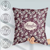 Custom Name Deep Mauve Floral Garden with Ivory Blossoms Pattern Square Filled Cushion Throw Pillow Sofa Bed Home Decor Zip Washable UK Made
