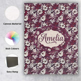 Personalised Name Deep Mauve Floral Garden Custom  Unique Gift Idea Elegant Feature Canvas Wall Art Print Decor Picture Ready to Hang