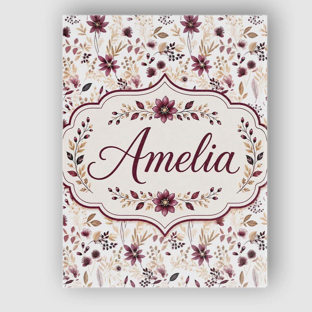 Personalised Name Soft Beige and Burgundy Custom  Unique Gift Idea Elegant Feature Canvas Wall Art Print Decor Picture Ready to Hang