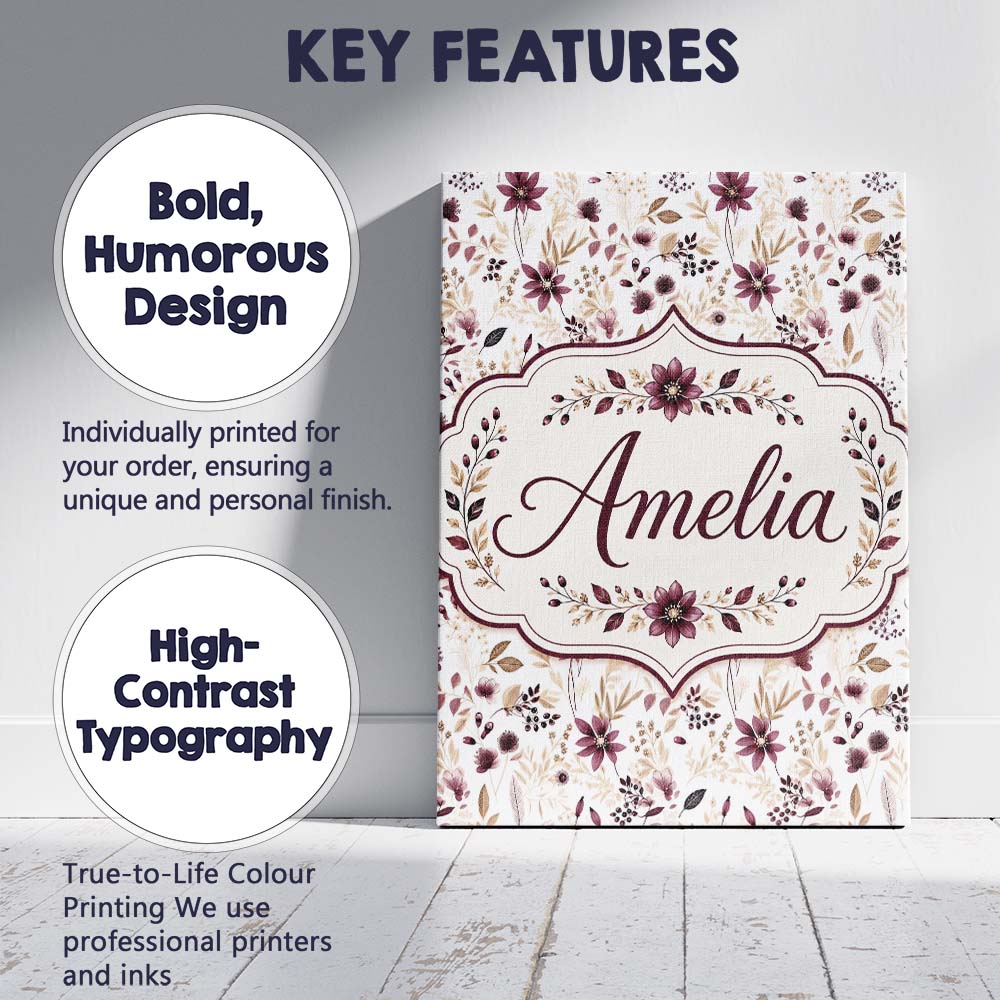 Personalised Name Soft Beige and Burgundy Custom  Unique Gift Idea Elegant Feature Canvas Wall Art Print Decor Picture Ready to Hang