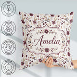 Custom Name Soft Beige and Burgundy Wildflower Botanical Pattern Square Filled Cushion Throw Pillow Sofa Bed Home Decor Zip Washable UK Made