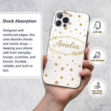 Gold Glitter Stars on White Seamless Pattern Custom Name Protective Phone Case Mobile Cover Durable Everyday Smartphone Shock Resistant