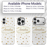 Gold Glitter Stars on White Seamless Pattern Custom Name Protective Phone Case Mobile Cover Durable Everyday Smartphone Shock Resistant