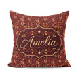 Custom Name Rich Red and Gold Autumn Botanical Pattern Name Cute Square Filled Cushion Throw Pillow Sofa Bed Home Decor Zip Washable UK Made