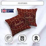 Custom Name Rich Red and Gold Autumn Botanical Pattern Name Cute Square Filled Cushion Throw Pillow Sofa Bed Home Decor Zip Washable UK Made