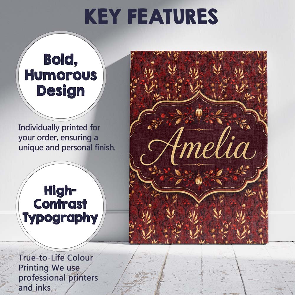 Personalised Name Rich Red and Gold Autumn Custom  Unique Gift Idea Elegant Feature Canvas Wall Art Print Decor Picture Ready to Hang