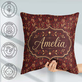 Custom Name Rich Red and Gold Autumn Botanical Pattern Name Cute Square Filled Cushion Throw Pillow Sofa Bed Home Decor Zip Washable UK Made