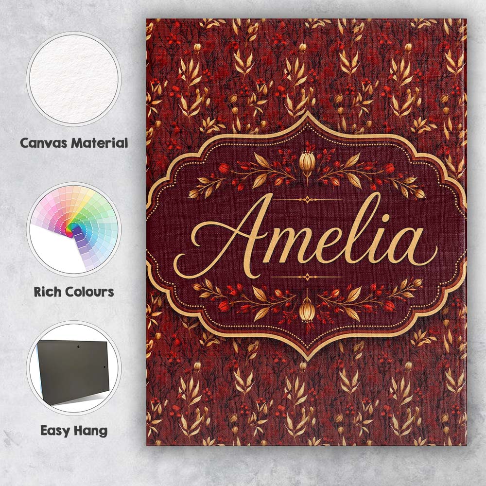 Personalised Name Rich Red and Gold Autumn Custom  Unique Gift Idea Elegant Feature Canvas Wall Art Print Decor Picture Ready to Hang