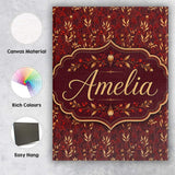 Personalised Name Rich Red and Gold Autumn Custom  Unique Gift Idea Elegant Feature Canvas Wall Art Print Decor Picture Ready to Hang