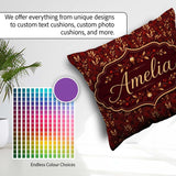 Custom Name Rich Red and Gold Autumn Botanical Pattern Name Cute Square Filled Cushion Throw Pillow Sofa Bed Home Decor Zip Washable UK Made