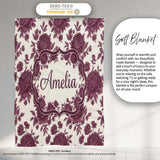 Classic Beige Background with Burgundy Floral Sprigs Seamless  Personalised Custom Name Super Soft Fleece Blanket Bed Sofa Throw