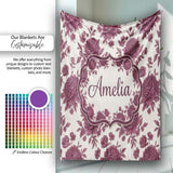 Classic Beige Background with Burgundy Floral Sprigs Seamless  Personalised Custom Name Super Soft Fleece Blanket Bed Sofa Throw