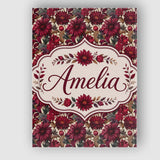 Personalised Name Bold Red Dahlia Floral Custom  Unique Gift Idea Elegant Feature Canvas Wall Art Print Decor Picture Ready to Hang