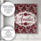 Personalised Name Bold Red Dahlia Floral Custom  Unique Gift Idea Elegant Feature Canvas Wall Art Print Decor Picture Ready to Hang