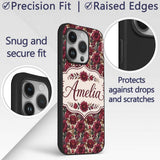 Bold Red Dahlia Floral Pattern Printed Design Custom Name Protective Phone Case Mobile Cover Durable Everyday Smartphone Shock Resistant