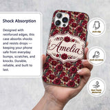 Bold Red Dahlia Floral Pattern Printed Design Custom Name Protective Phone Case Mobile Cover Durable Everyday Smartphone Shock Resistant