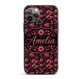 Dark Burgundy Floral Blooms with Leaves Seamless Custom Name Protective Phone Case Mobile Cover Durable Everyday Smartphone Shock Resistant