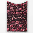 Dark Burgundy Floral Blooms with Leaves Seamless Pattern Name Cute  Personalised Custom Name Super Soft Fleece Blanket Bed Sofa Throw