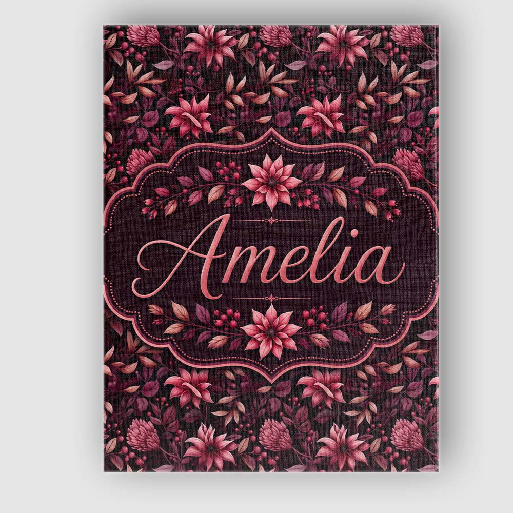 Personalised Name Dark Burgundy Floral Custom  Modern Room Accent Elegant Feature Canvas Wall Art Print Decor Picture Ready to Hang