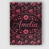Personalised Name Dark Burgundy Floral Custom  Modern Room Accent Elegant Feature Canvas Wall Art Print Decor Picture Ready to Hang