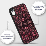 Dark Burgundy Floral Blooms with Leaves Seamless Custom Name Protective Phone Case Mobile Cover Durable Everyday Smartphone Shock Resistant