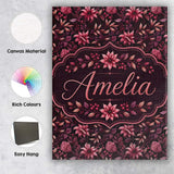 Personalised Name Dark Burgundy Floral Custom  Modern Room Accent Elegant Feature Canvas Wall Art Print Decor Picture Ready to Hang