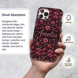 Dark Burgundy Floral Blooms with Leaves Seamless Custom Name Protective Phone Case Mobile Cover Durable Everyday Smartphone Shock Resistant