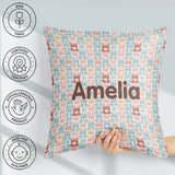 Custom Name Pastel Teddy Bear Faces Repeating Seamless Name Cute Square Filled Cushion Throw Pillow Sofa Bed Home Decor Zip Washable UK Made