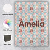 Personalised Name Pastel Teddy Bear Faces Custom  Unique Gift Idea Elegant Feature Canvas Wall Art Print Decor Picture Ready to Hang