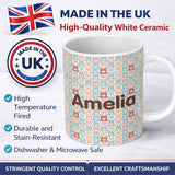 Personalized Custom Name Pastel Teddy Bear Faces Repeating Pattern Seamless Name Cute Unique 11oz Ceramic Coffee Tea Mug White Large Handle