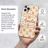 Vintage Teddy Bears with Hearts on Beige Seamless Custom Name Protective Phone Case Mobile Cover Durable Everyday Smartphone Shock Resistant