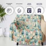 Colorful Teddy Bears on Soft Blue Background Seamless Pattern Name  Personalised Custom Name Super Soft Fleece Blanket Bed Sofa Throw