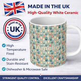 Personalized Custom Name Colorful Teddy Bears on Soft Blue Background Seamless Pattern Name 11oz Ceramic Coffee Tea Mug White Large Handle