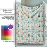 Colorful Teddy Bears on Soft Blue Background Seamless Pattern Name  Personalised Custom Name Super Soft Fleece Blanket Bed Sofa Throw