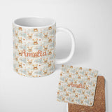 Personalized Custom Name Soft Teddy Bears with Floral Accents Seamless Pattern Name Cute 11oz Ceramic Coffee Tea Mug White Large Handle