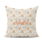 Custom Name Soft Teddy with Floral Accents Seamless Pattern Name Square Filled Cushion Throw Pillow Sofa Bed Home Decor Zip Washable UK Made
