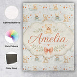 Personalised Name Cute Teddy Bears with Custom  Modern Room Accent Elegant Feature Canvas Wall Art Print Decor Picture Ready to Hang