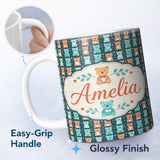 Personalized Custom Name Cute Colorful Teddy Bears on Dark Background Seamless Pattern Name 11oz Ceramic Coffee Tea Mug White Large Handle