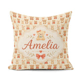 Custom Name Adorable Teddy Bears with Hearts on Cream Background Square Filled Cushion Throw Pillow Sofa Bed Home Decor Zip Washable UK Made