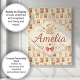 Personalised Name Adorable Teddy Bears with Custom  Bespoke Interior Contemporary Canvas Wall Art Print Decor Picture Ready to Hang