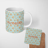 Personalized Custom Name Teddy Bears with Umbrellas and Small Elements Seamless Pattern Name 11oz Ceramic Coffee Tea Mug White Large Handle