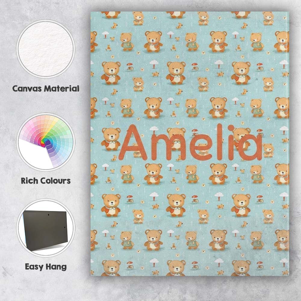 Personalised Name Teddy Bears with Umbrellas Custom Bespoke  Contemporary Display Canvas Wall Art Print Decor Picture Ready to Hang