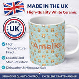 Personalized Custom Name Teddy Bears with Umbrellas and Small Elements Seamless Pattern Name 11oz Ceramic Coffee Tea Mug White Large Handle