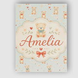 Personalised Name Cute Teddy Bears with Custom  Modern Room Accent Elegant Feature Canvas Wall Art Print Decor Picture Ready to Hang