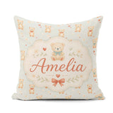 Custom Name Cute Teddy Bears with Hearts on Soft Blue Background Square Filled Cushion Throw Pillow Sofa Bed Home Decor Zip Washable UK Made