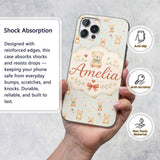 Cute Teddy Bears with Hearts on Printed Design Custom Name Protective Phone Case Mobile Cover Durable Everyday Smartphone Shock Resistant