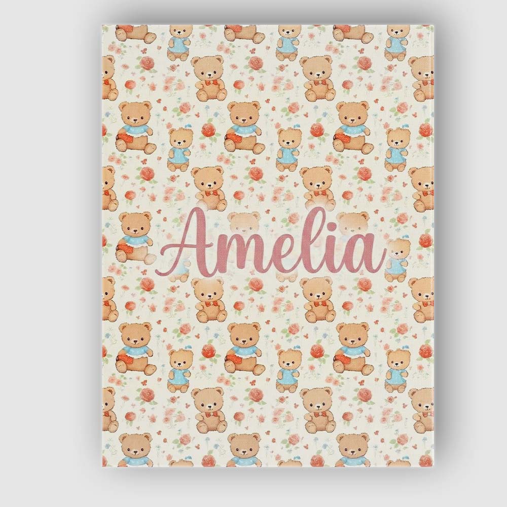 Personalised Name Cute Teddy Bears with Custom  Modern Room Accent Elegant Feature Canvas Wall Art Print Decor Picture Ready to Hang