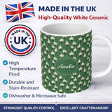 Personalized Custom Name Dark Green Onion Seamless Pattern Elegant Minimal Botanical Design 11oz Ceramic Coffee Tea Mug White Large Handle
