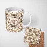 Personalized Custom Name Brown Teddy Bears Repeat Pattern with Neutral Tones Seamless Name 11oz Ceramic Coffee Tea Mug White Large Handle